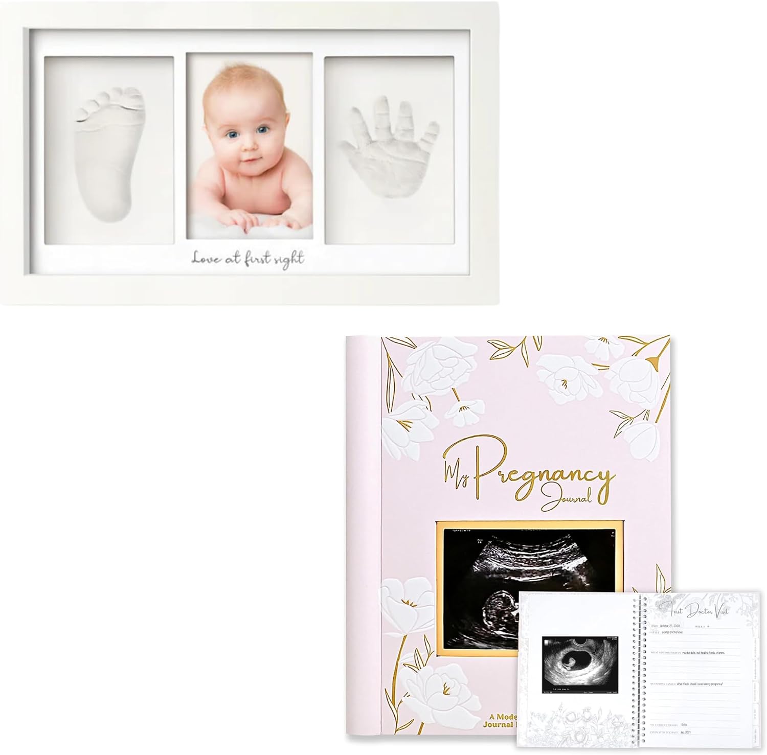 KeaBabies Baby Hand and Footprint Kit & Pregnancy Journal, Pregnancy Announcements - Baby Footprint Kit, Newborn Keepsake Frame - 80 Pages Hard Cover Pregnancy Book For Mom To Be Gift - Baby Handprint