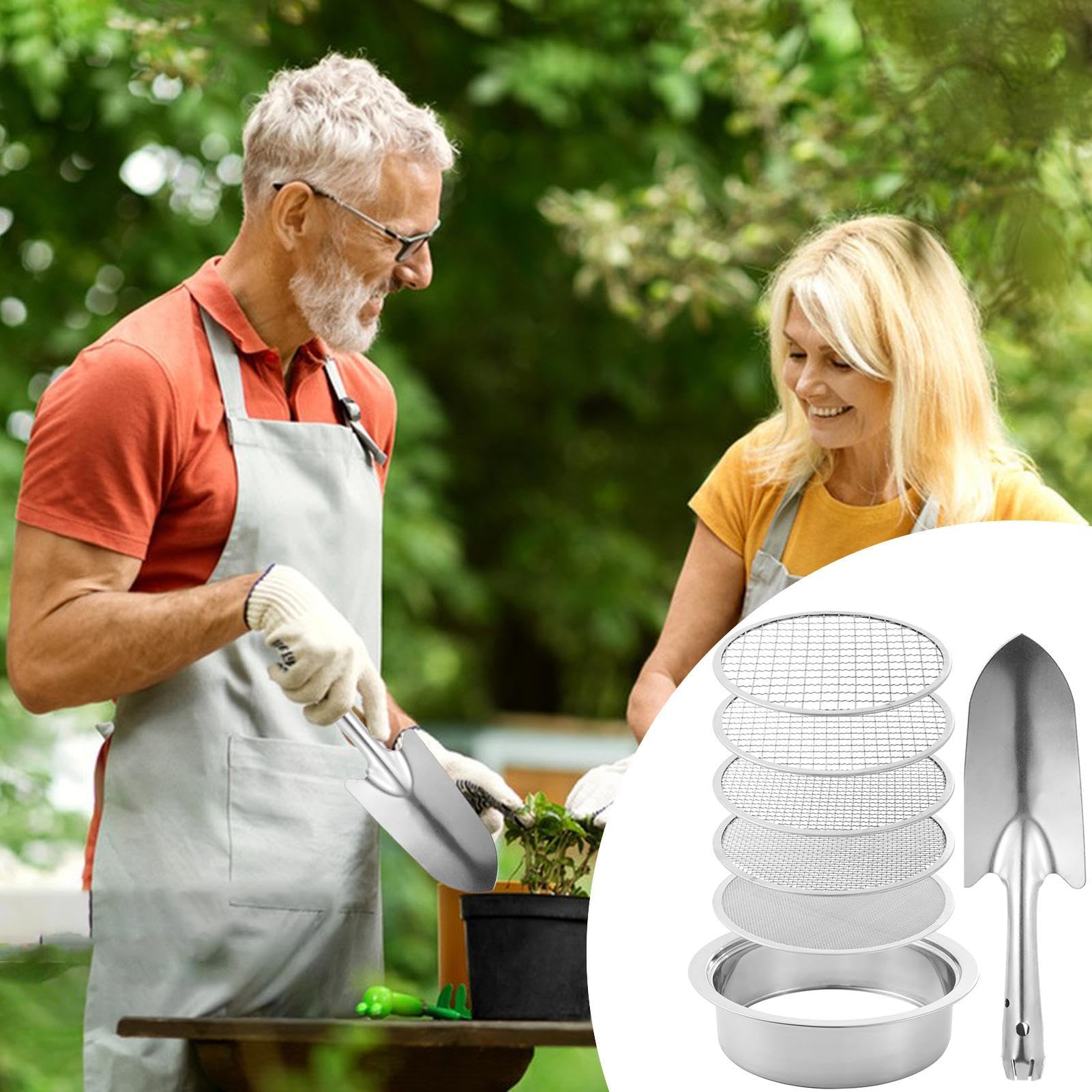 Sifter Dirt, Sifter Rock Sito gleby z piaskiem ze stali nierdzewnej, 5 | 1/3/6/9/12 mm sito doniczki ogrodowe z łopatą, miską do przesiewania w stos