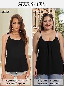 Tank Top with Padded Built in Bra Cup for Women Afjsutable Strap