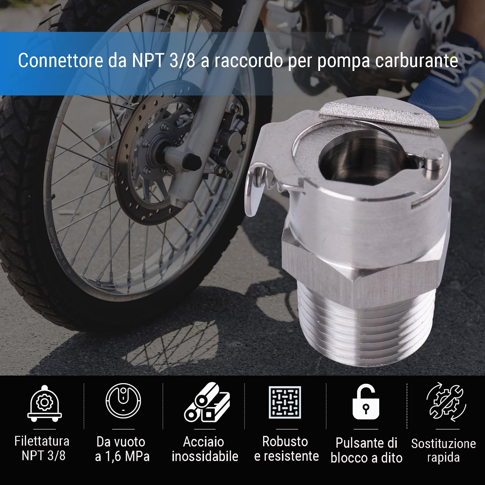 Connettore Presa Pompa Carburante da NPT 3/8, Compatibile con BMW tra cui S1000RR, R1200GS, R1200RT, K1200R, K1300R & K1600GTL