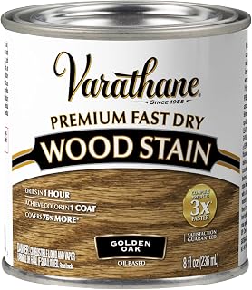 Varathane Premium Fast Dry Golden Oak Wood Stain | Oil-Based, 1 Coat Color, 1 Hour Dry Time, Interior Wood Stain, Furniture, Cabinets, Doors, Covers Up to 70 Sq Ft, Half Pint