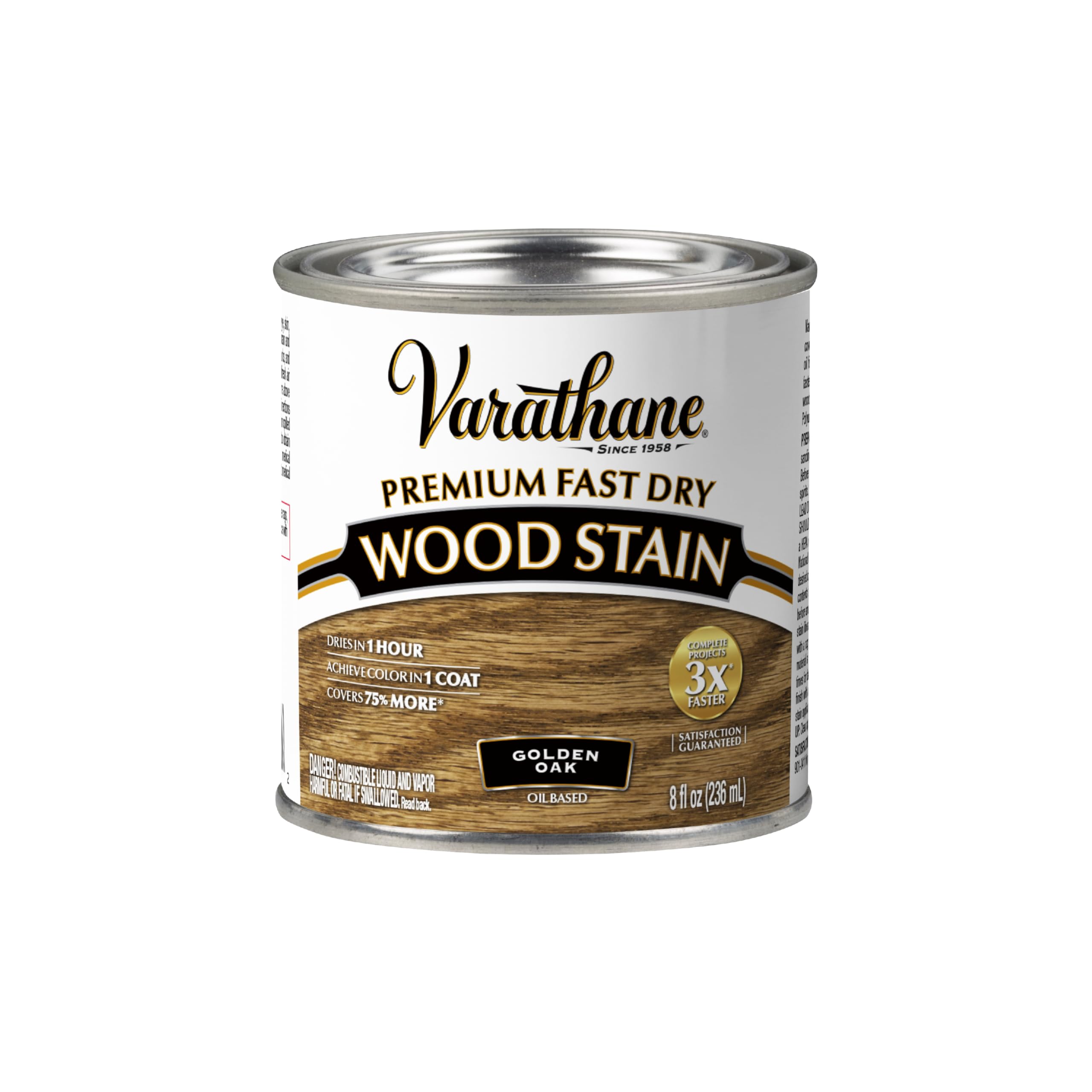 Premium Fast Dry Wood Stain | 1 Hour Dry Time | 1 Coat Color | Interior Wood Stain | Furniture, Cabinets, Doors, Trim | Half Pint | Golden Oak