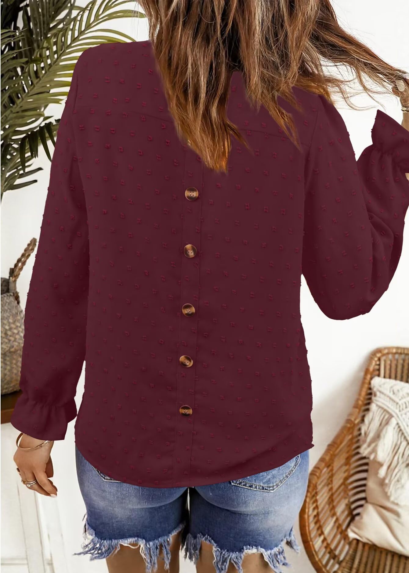 Top Damen Boho Bluse Langarmshirt Oberteile Elegant Rundhals T-Shirt