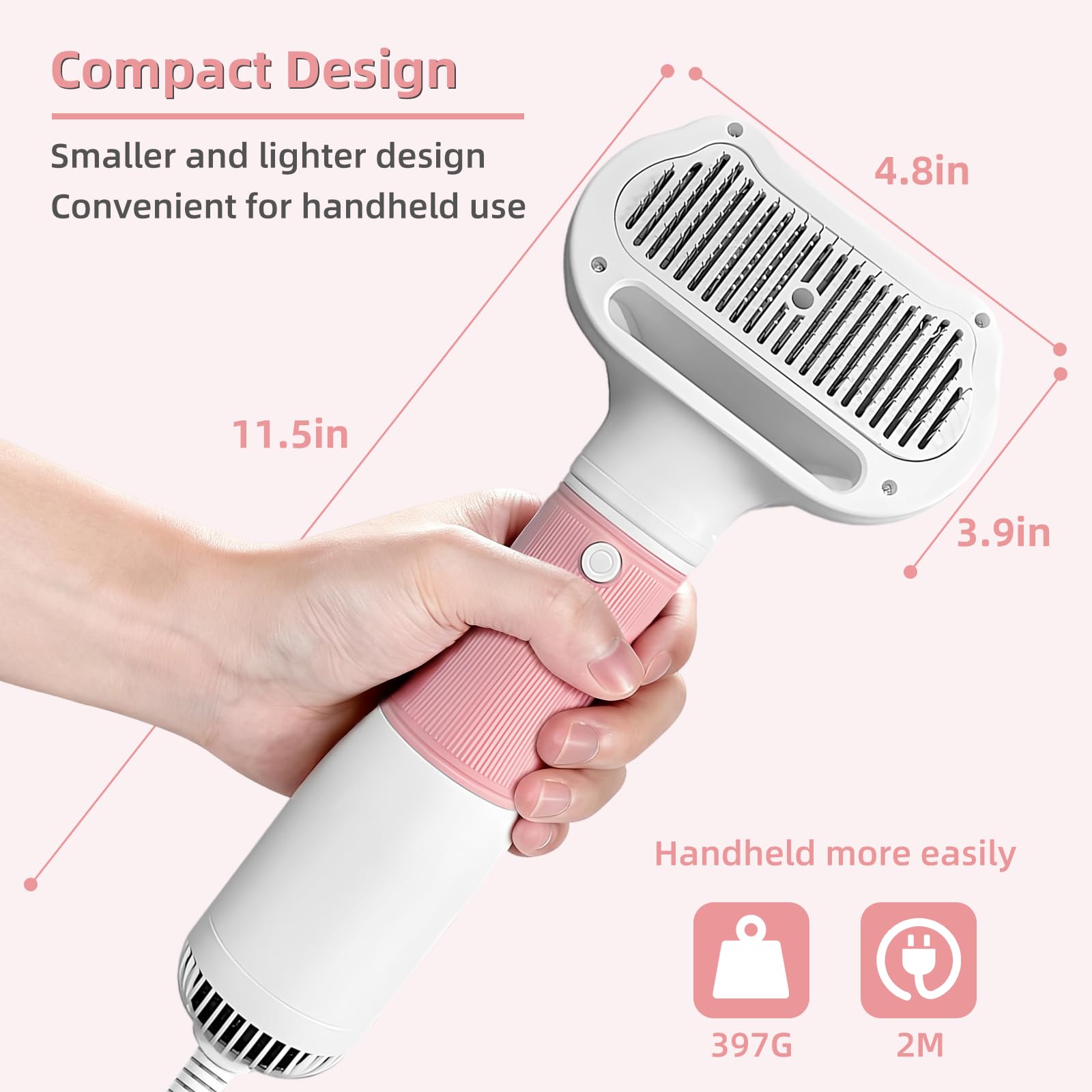 Séchoir de toilettage pour chien avec brosse lissante, séchoir portable professionnel 3 en 1 pour chiens et chats Réglages de température réglables, brosse soufflante pour une utilisation à la