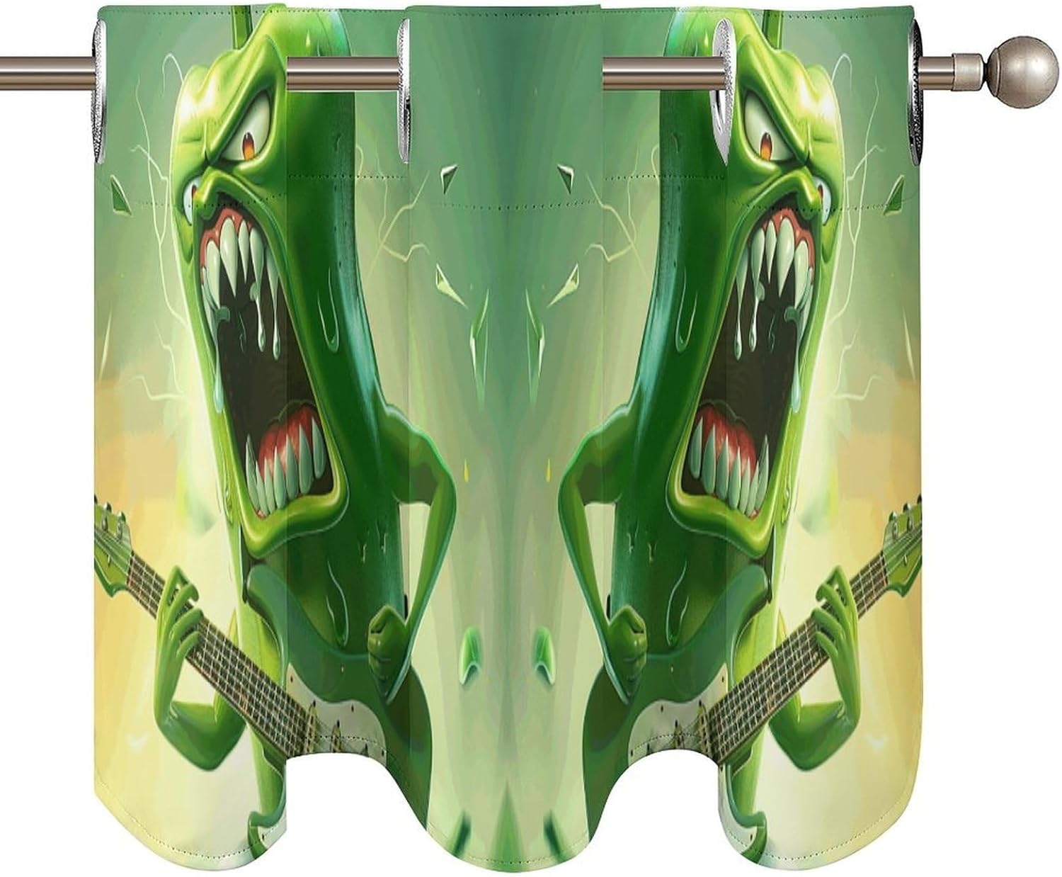 Green Pepper Plays Guitar Valance for Windows, 2 Pack Kitchen Curtains Modern Home Decor, Soft Blackout Window Curtains for Living Room & Bedroom, 18 X 52 Inch