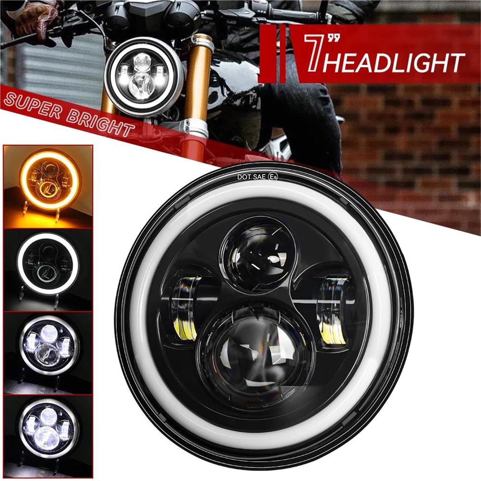 Faretti Moto Led Faro Anteriore A LED 7 Pollici Moto Per Kawasaki Per Vulcan VN 500 750 800 900 1600 1700 1500 Dal 1993-2008 Per Ducati Per Monster 1000 600 Faro LED rotondo(40W Headlight Black)