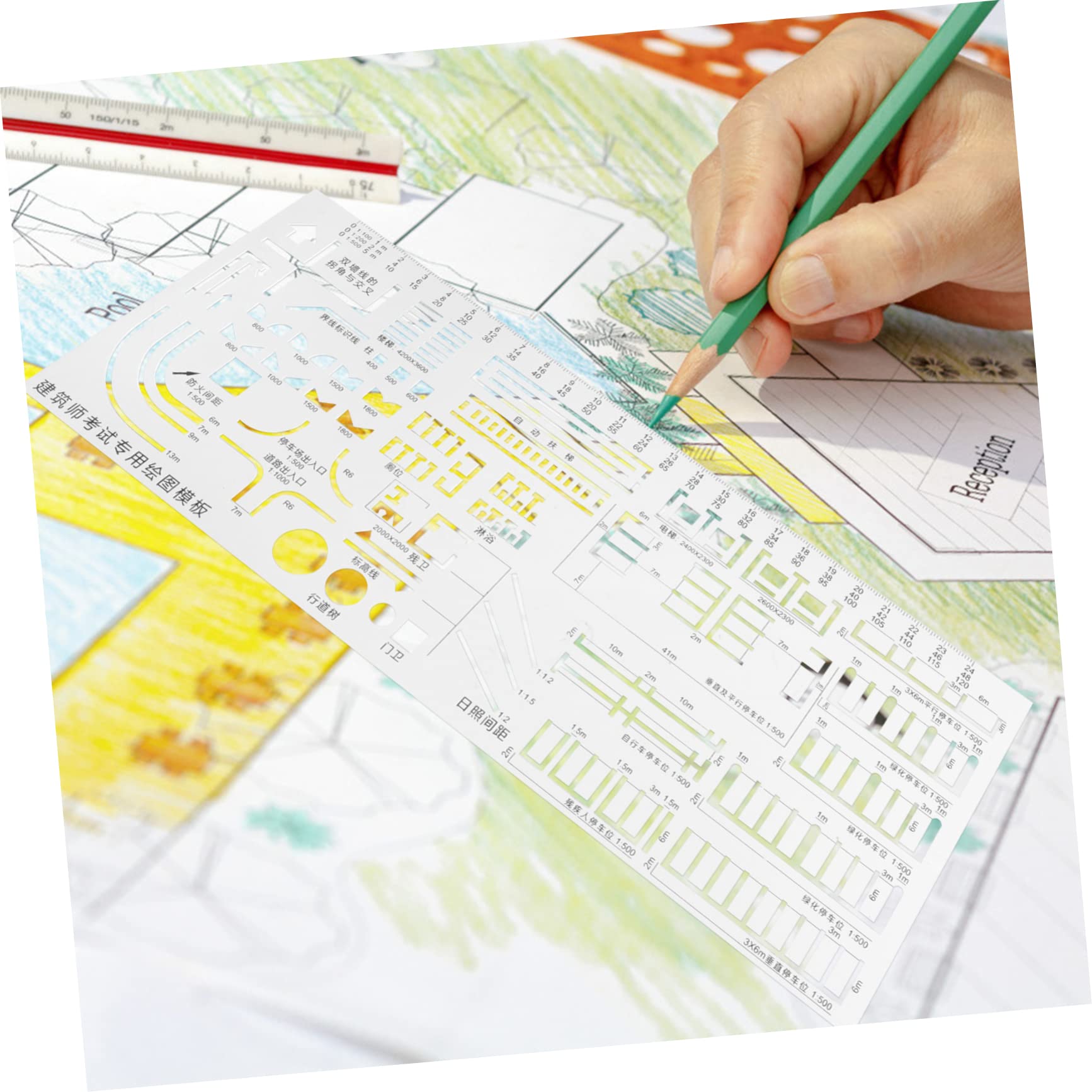 LALAFINA 5piezas Regla Geométrica Multifuncional De Plástico Transparente Plantilla De Dibujo Para Arquitectura y Diseño Para Mediciones y Creación De Patrones