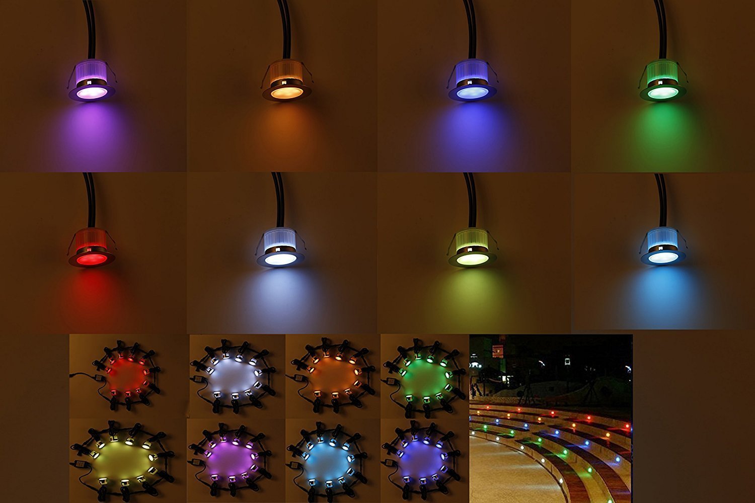 10x Spot Led Eclairage extérieur Encastrable Ø45mm IP67 Sol Terrasse Bois DC12V 1W spot encastrable led Décor Pour Jardin Chemin Escalier Patio RGB/RVB.