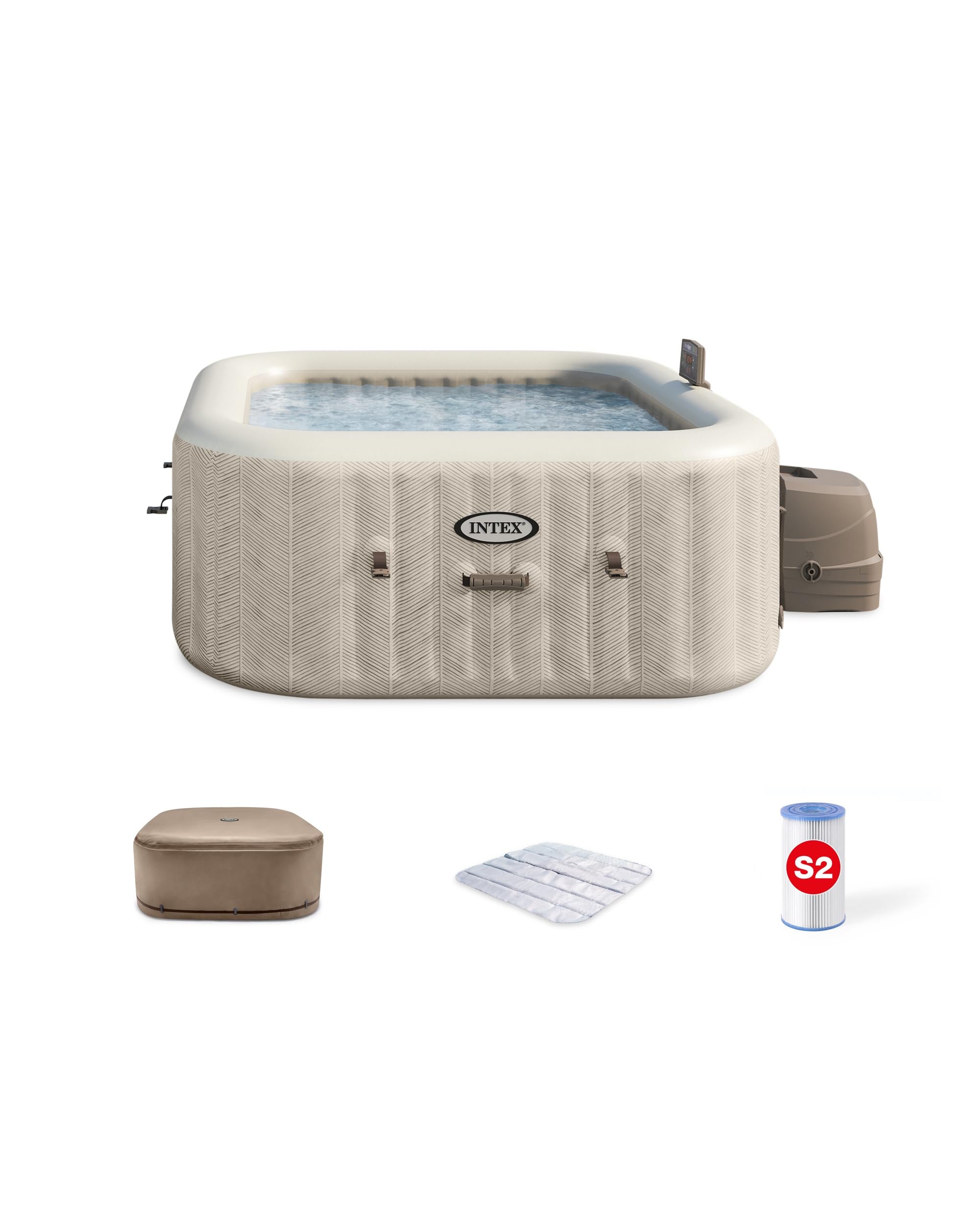 INTEX 28445EH Vasca idromassaggio Portatile Portatile Gonfiabile per 4 Persone PureSpa Deluxe Chevron Deluxe, Include Copertura per Spa a efficienza energetica, App di Controllo Spa, Sistema di Acqua