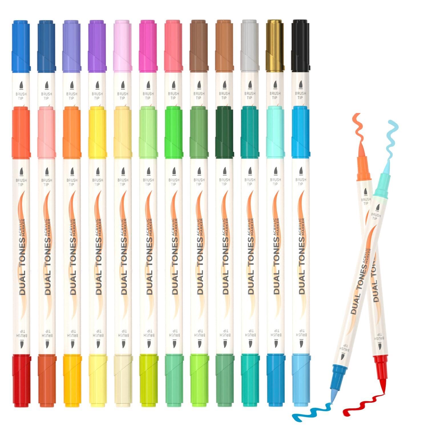 Shuttle Art 48 Colours Dual Tone Acrylic Markers, 24 Pack Acrylic Paint Pens Set, Dual Tip Colouring Pens, Paint Markers for Rock Painting, Ceramic, Wood, Canvas, Glass, Stone, Fabric