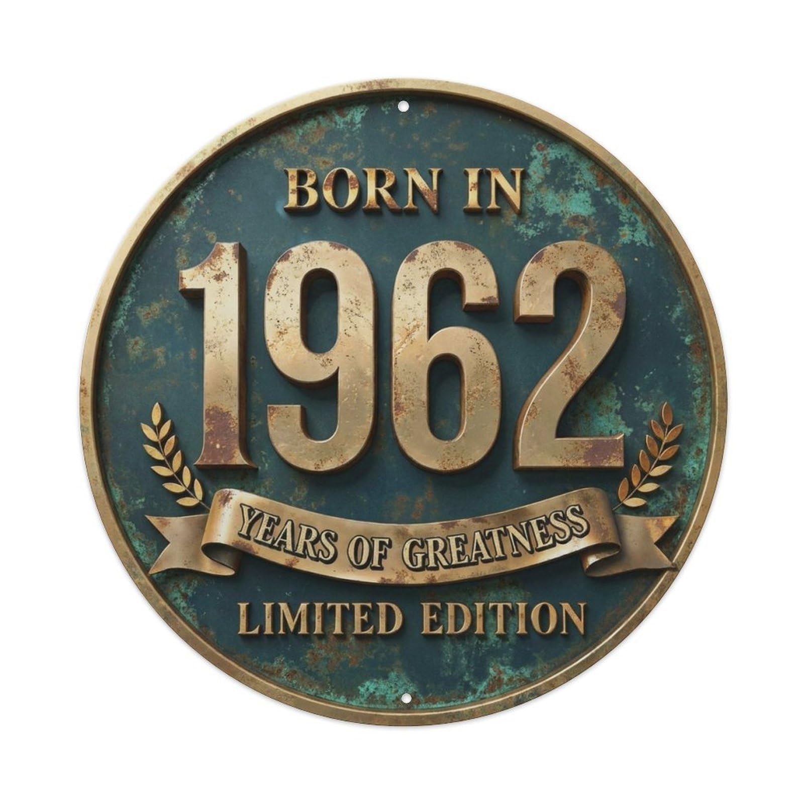 Born In 1962 Years Of Greatness Patina Style Metal Tin Sign