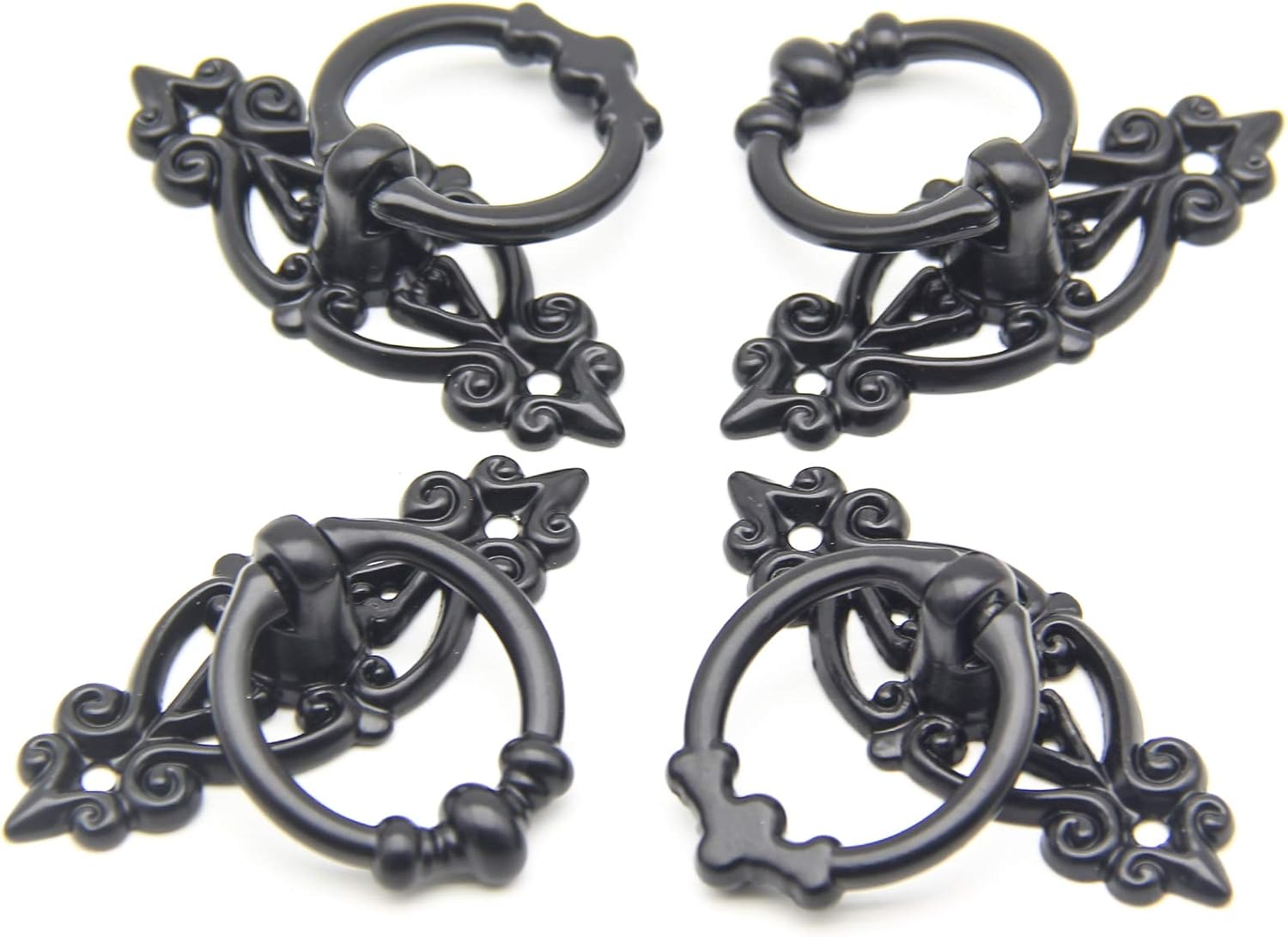 6 Pcs Black Tone Vintage Knobs Pulls Handles Antique Drawer Pull Ring Single Hole Decorative Hardware with Screws for Furniture Cabinet Cupboard Dresser Drawers Black Hand Hardware, 65x24mm
