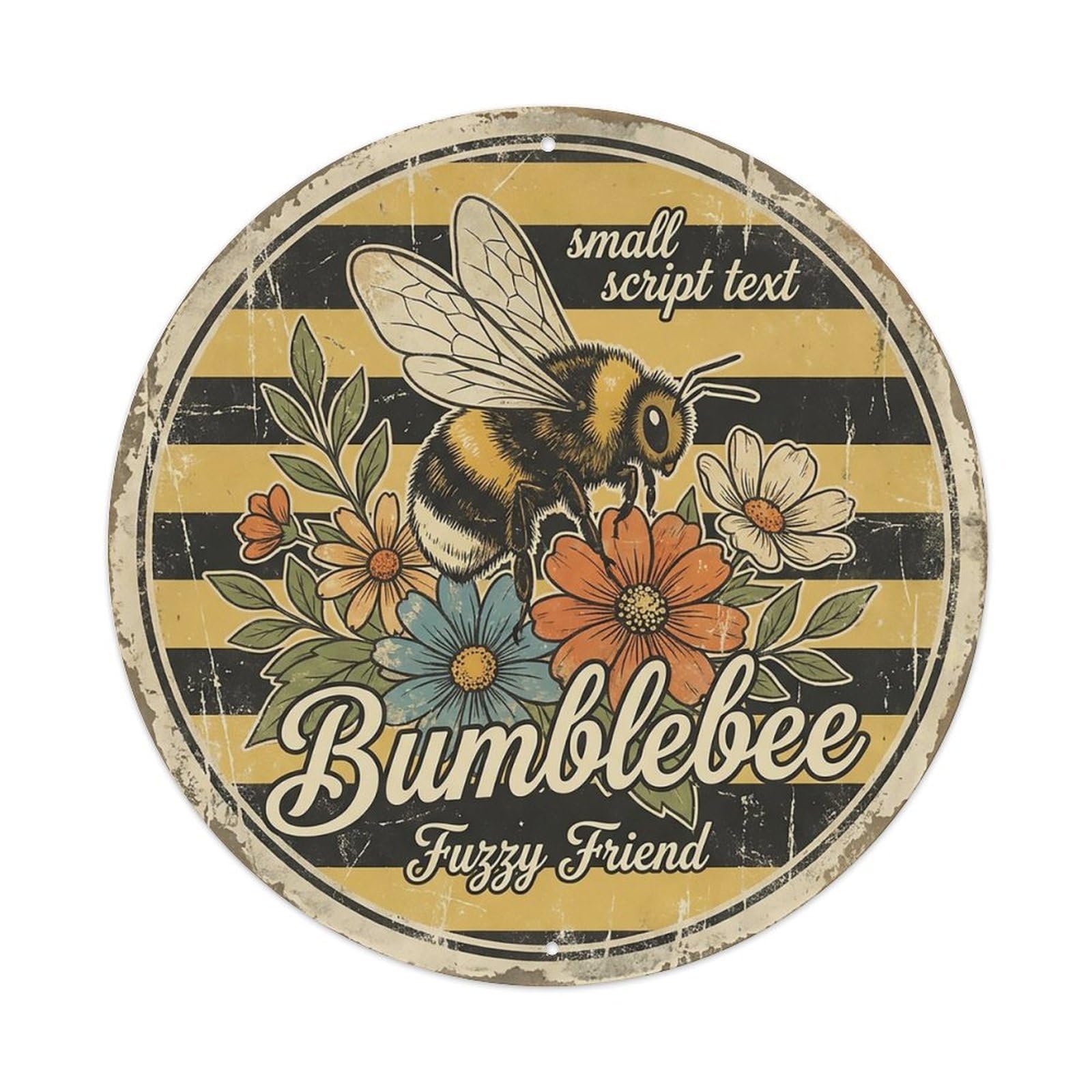 Cxhjca 8X8inch(20X20cm) Vintage Cottagecore Garden Bumblebee Fuzzy Garden Metal Tin Sign