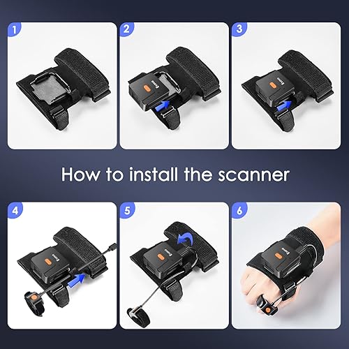 Miniatura 6 de Eyoyo Escáner de código de barras Bluetooth con anillo de guante portátil, mano izquierda y derecha, gatillo de dedo 1D, lector de código de barras