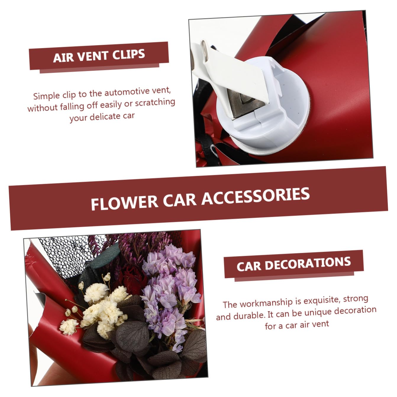PartyKindom 4pezzi Clip Diffusore Aromi Per Auto Con Fiore Decorazione Elegante Per Ventilazione Auto Profumo Fresco Per Interni Per Donne e Occasioni Speciali