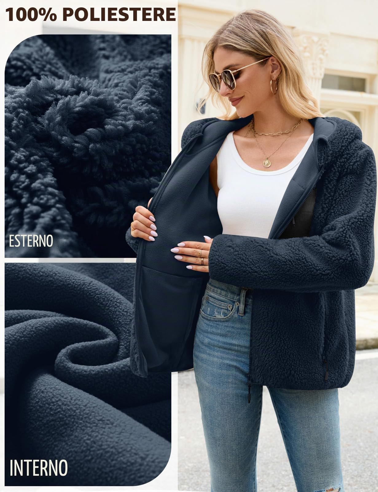 Felpa Pile Donna Lungo Felpe con Cappuccio Giacca Caldo Cappotto Invernale Giaccone Giubbino Cappotti Termica Sweatshirt Pile Donna con Zip Tasche