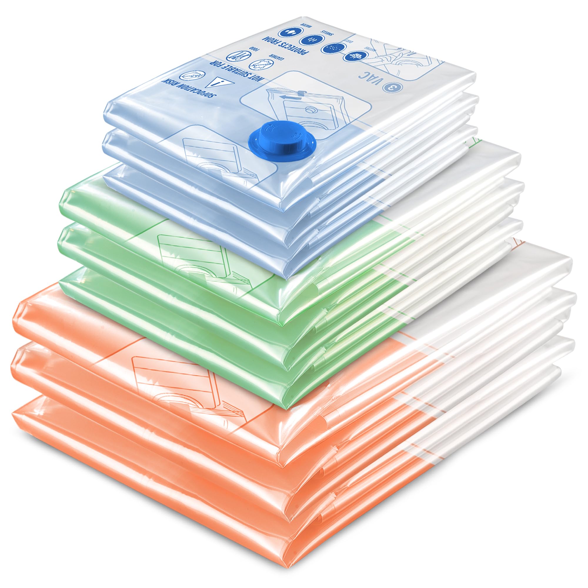 Storage Master Space Saver Bags for Travel and Home Reusable Vacuum Storage Bags Save 80% More Storage Space Work with Vacuum Cleaner (9 Combo, No Pump Included)