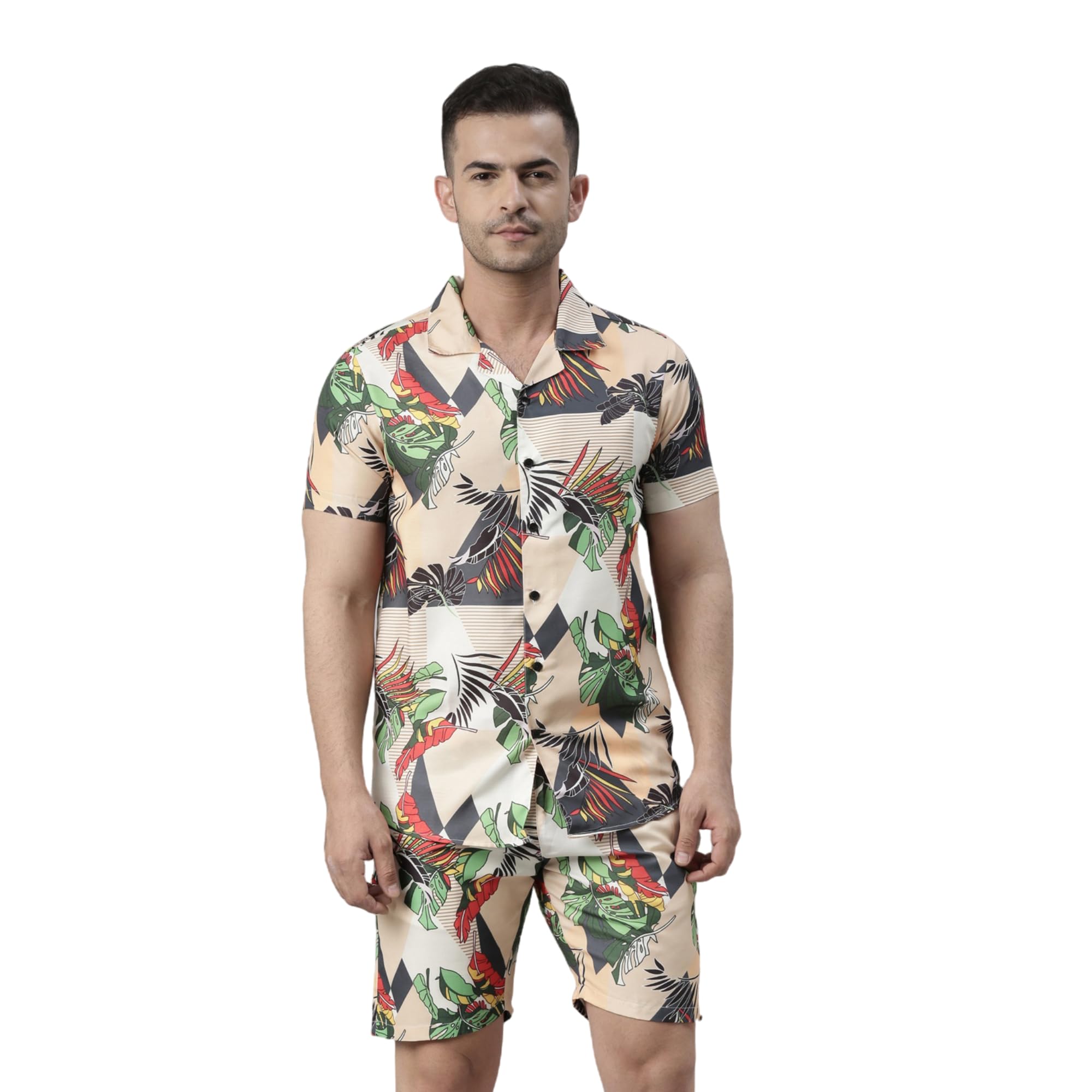 bushirt Mens Printed Regular Beige Color Night Suit Set-MNS0139-picture-41
