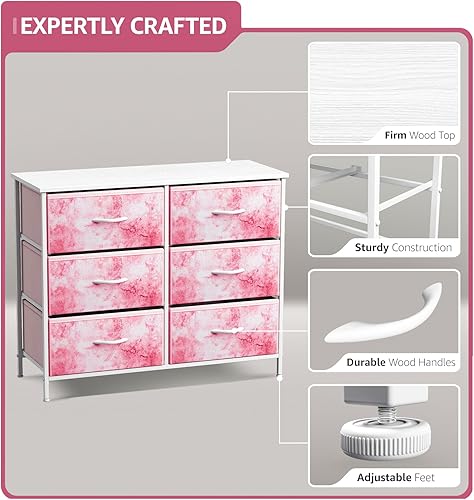 Miniatura 4 de Sorbus Cómoda para niños con 5 cajones, unidad organizadora de pecho de almacenamiento con marco de acero, parte superior y asas de madera,