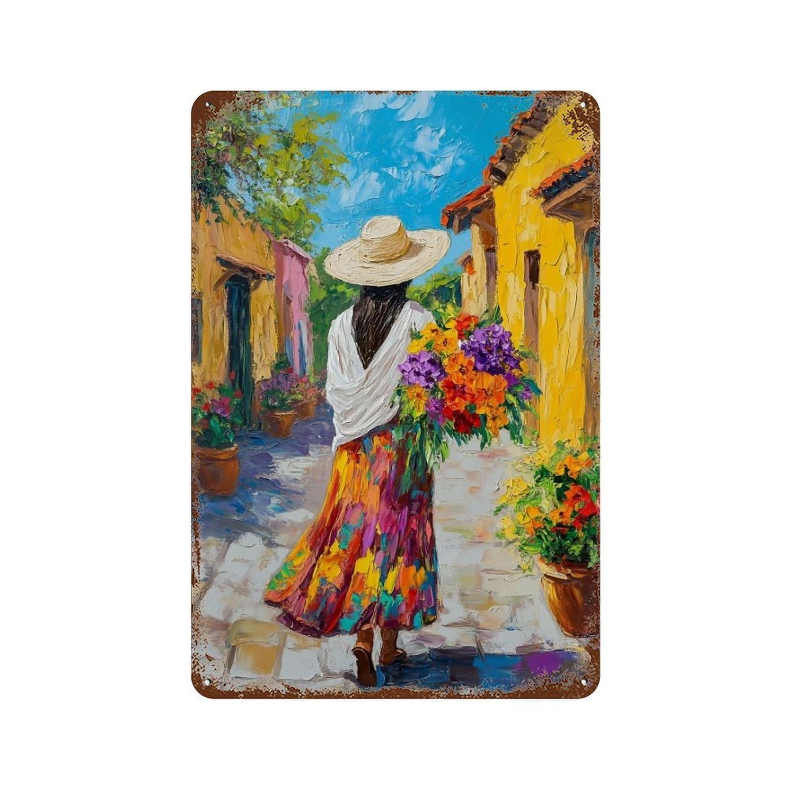 HDURYEYRYY Warm Alley With Blooms 01 Wall Retro Iron Vintage Art Metal Tin Sign Poster Modern Home Cofffee Club Art Bar Shop Decor 30x20cm
