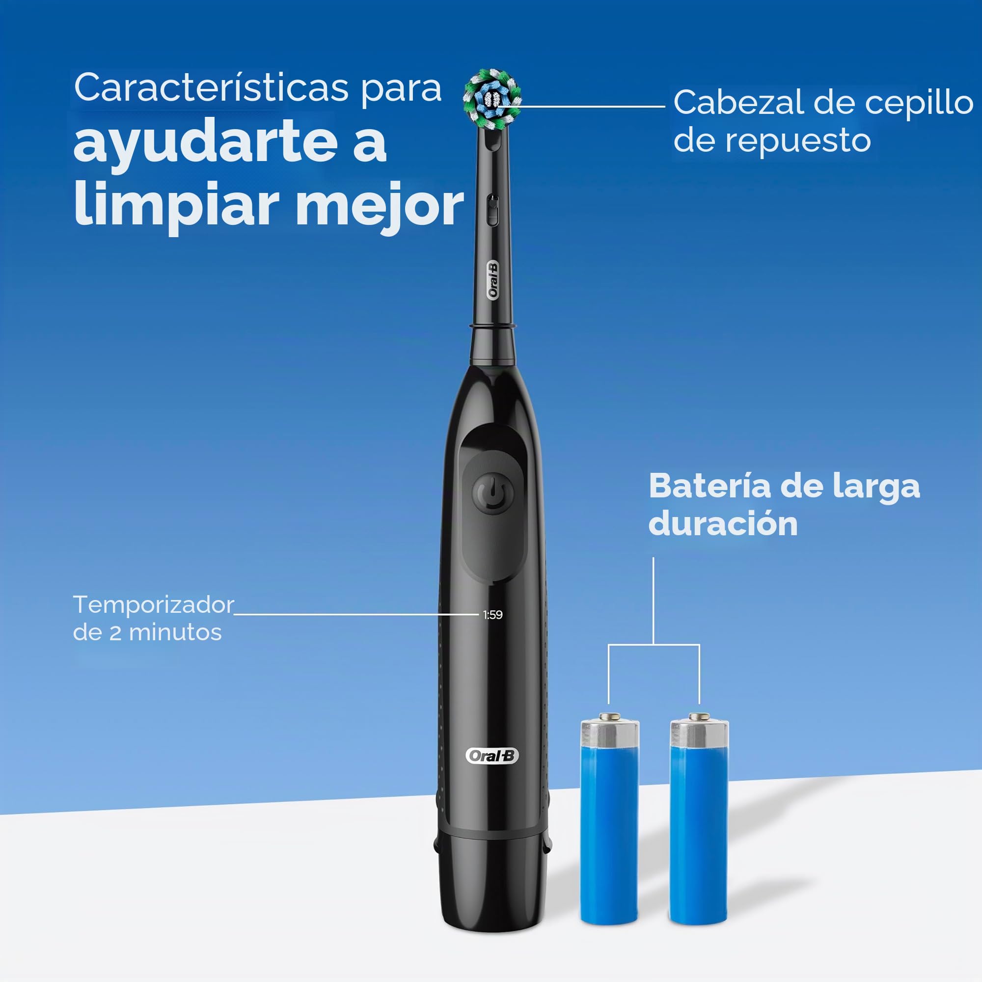 Oral-B Pro 100 CrossAction - Cepillo de dientes (funciona con pilas, 1 unidad), color negro