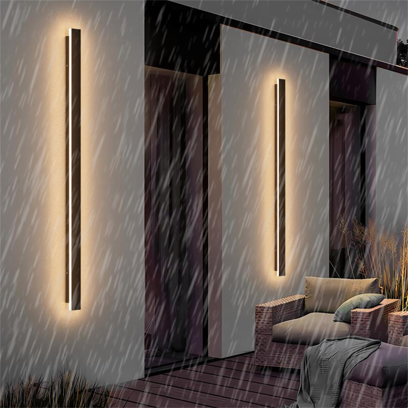 HELCEKOU Outdoor Waterproof Wall Lamp - IP65 Modern Aluminum Sconce, 40cm 24W Long Strip Lighting for Patio, Yard, Garage, Bedroom, Living Room Warm Light Fixture