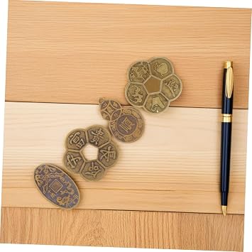 UPKOCH 4Pcs Feng Shui Chinese Coins for Divination and Fortune Telling - Ancient Brass Lucky Coins for Wealth Health Prosperity Decor and Cultural Collection 2.12In
