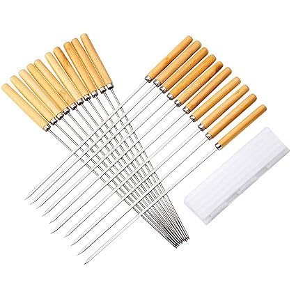 EXCLUZO 20PCS Barbecue Skewer Grilling Kabob Reusable Metal Skewers Heavy Duty Stainless Steel BBQ Shish Kabob Tools for Hot Dog Meats Fish Vegetables Steak-buzhi