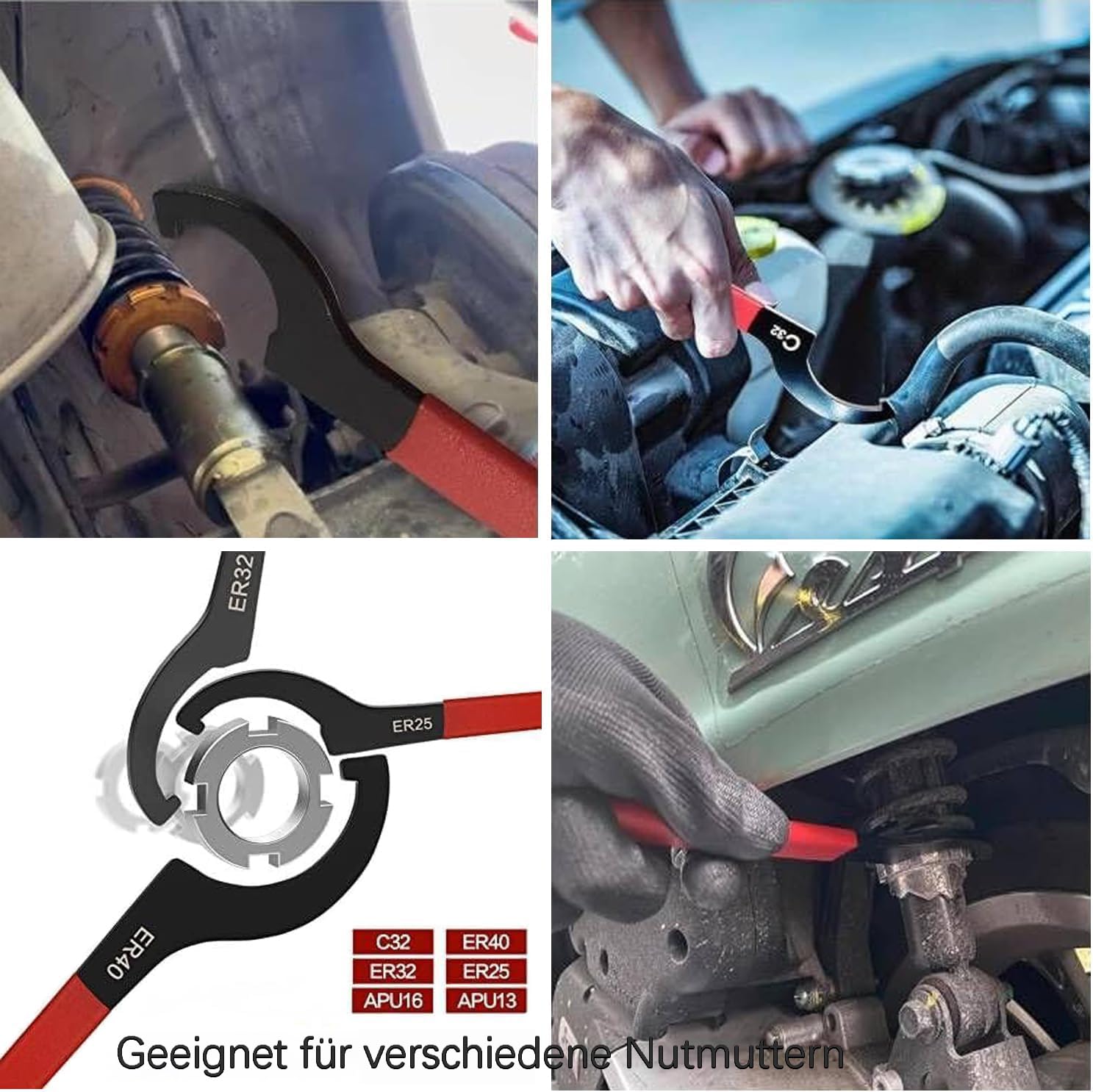 6 Stück C-Steckschlüssel Set mit Spannzangenfutter,Verstellbarer C-Hakenschlüssel für Muttern,Rutschfester Griff and Nasen-Design,Zum einfachen Anziehen und Lösen von Schraubverbindungen