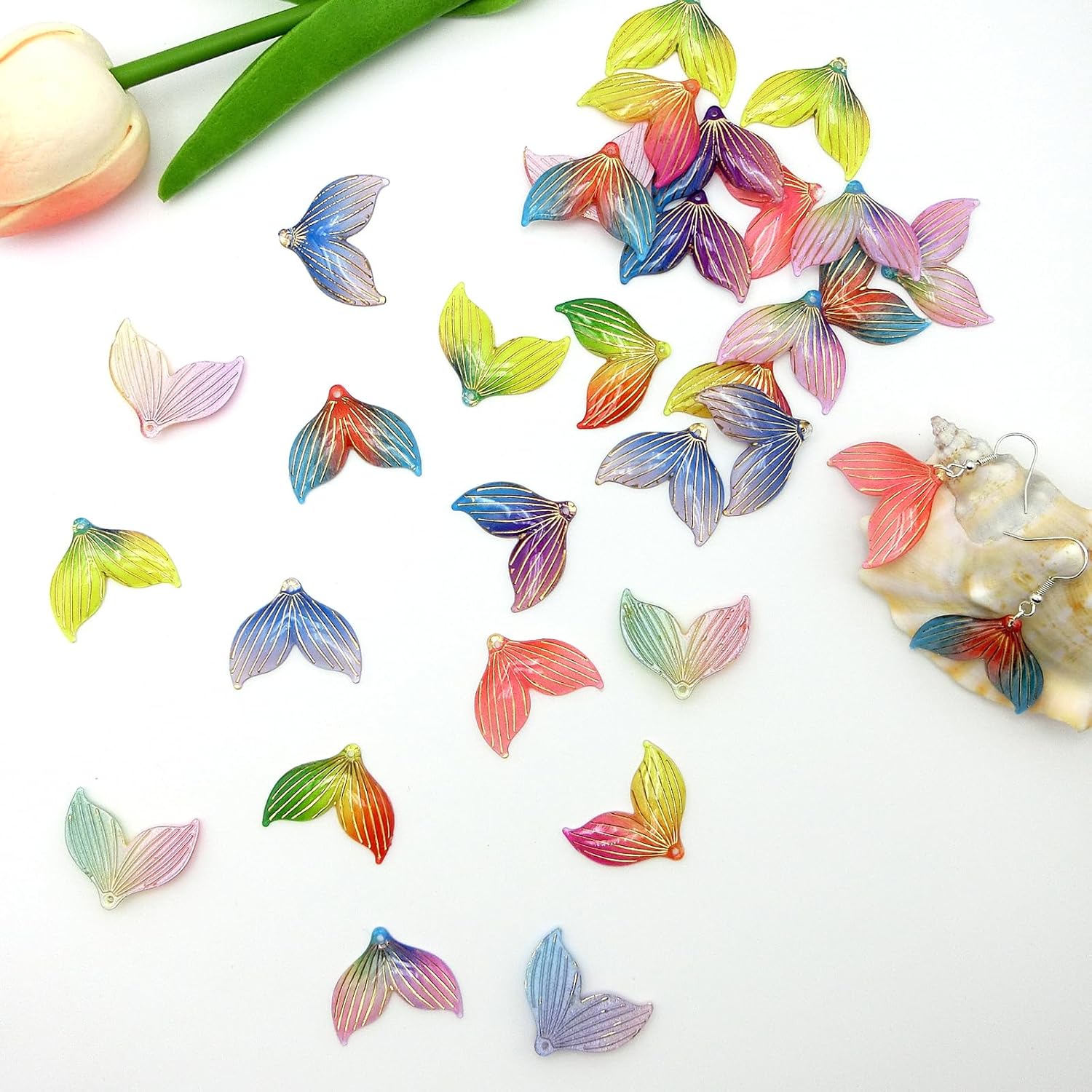 32Pcs Resin Fish Tail Charms 8 Color Fishtail Pendants Whale Ocean Life Tail Charm 29×23×4mm for Jewelry Making Accessory Supplies DIY Craft Bracelet Necklace Dangle Earring - Image 4