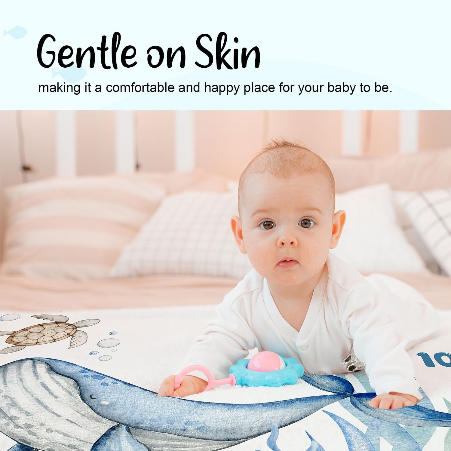 Ocean Baby Monthly Blanket for Girls, Whale Newborn Month Blanket, Ocean Nursery Decor, Sea Soft Flannel Photography Background Prop, Personalized Shower Gift