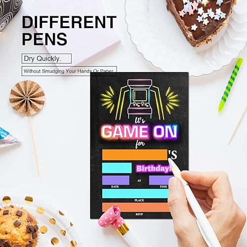 Miniatura 4 de Soiceu Juego en Arcade Games Invitaciones de cumpleaños con sobres, juego de 20 invitaciones de fiesta de cumpleaños para niñas