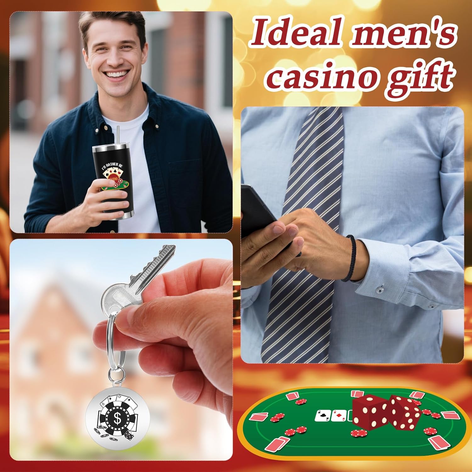 Gambling Gifts, Casino Gifts for Men Include 20 oz Casino Stainless Steel Tumbler Funny Socks Keychain Lucky Bracelet Slot Machine Gift for Christmas Birthday Party - Image 7