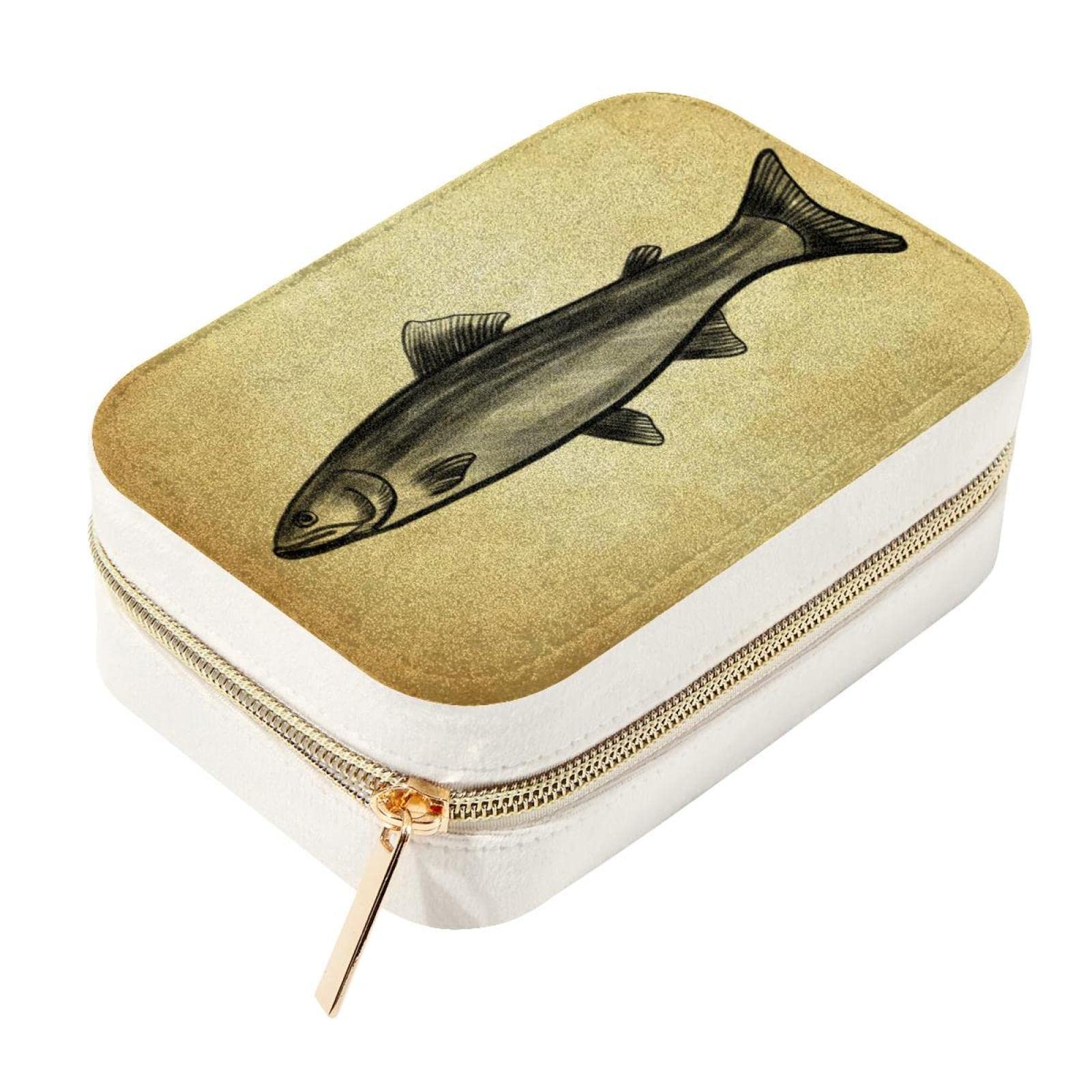 Boîte à bijoux rétro poisson double couche : organiseur de voyage