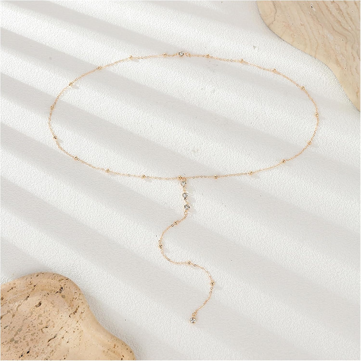 Simple Gold Rhinestone Back Chain Long Crystal Bead Back Necklace Bridal Wedding Backdrop Jewelry Summer Beach Backless Dresses Body Jewelry for Women