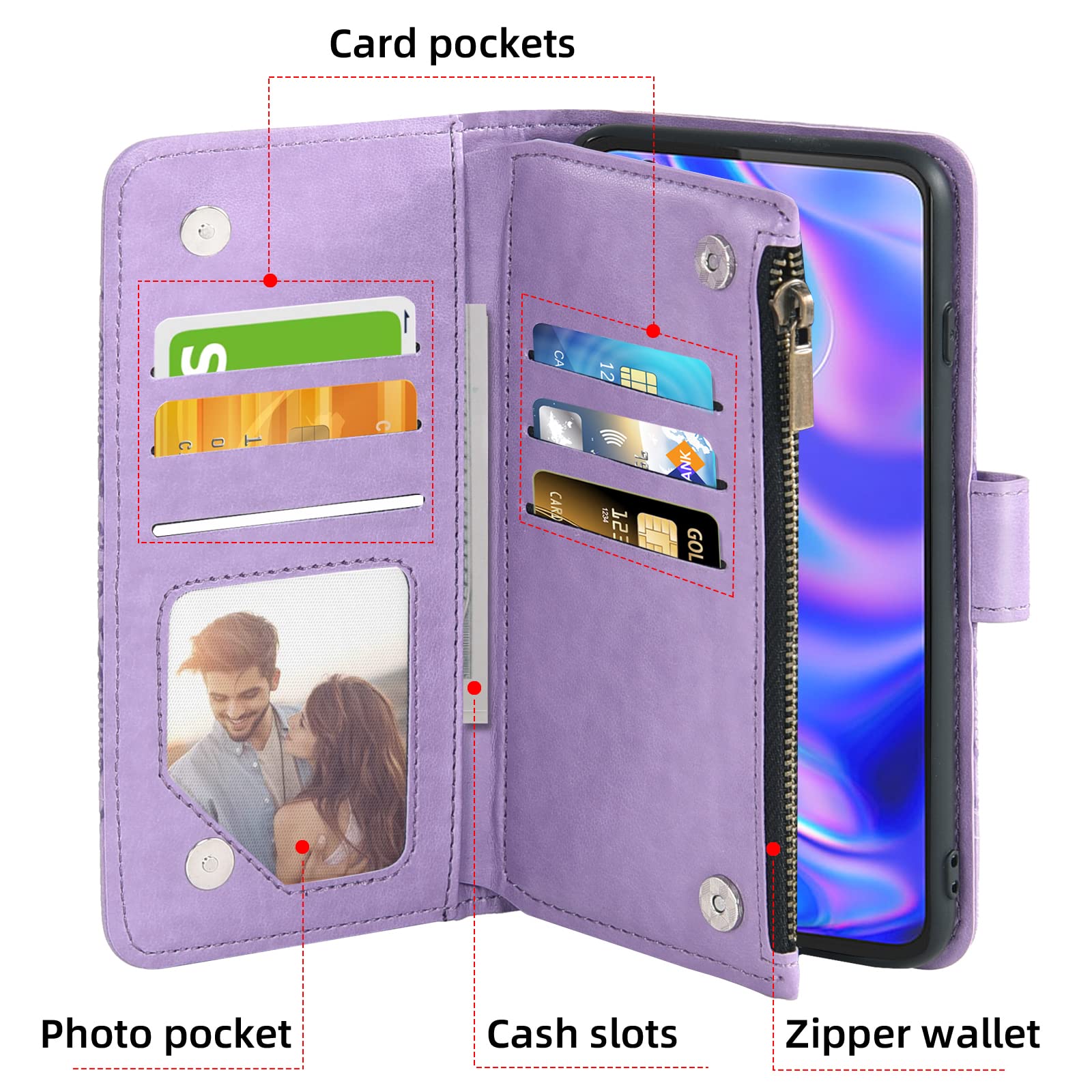 Asuwish Phone Case For Moto One 5G/One5G UW/Moto G 5G Plus Wallet Cases With Tempered Glass Screen Protector Leather Slim Flip Cover Card Holder Stand Cell Motorola One Lite XT2075-1 Women - View #6