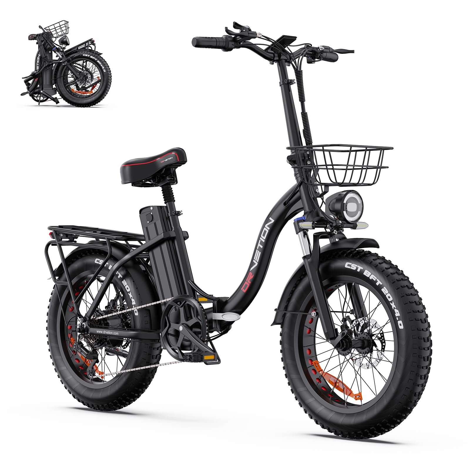 E-Bike Klapprad leicht 20 Zoll FatReifen Elektrofahrrad herausnehmbarer 48V 20AH Akku 25KM/H 130 km Reichweite 250W Motor 7-Gang Schaltung geeignet für Stadt Landstraße IP65 CT20 PRO
