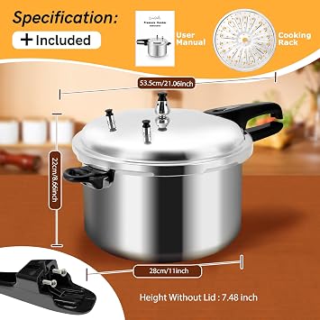 BreeRainz 12 Quart Aluminum Pressure Cooker with Steaming Rack