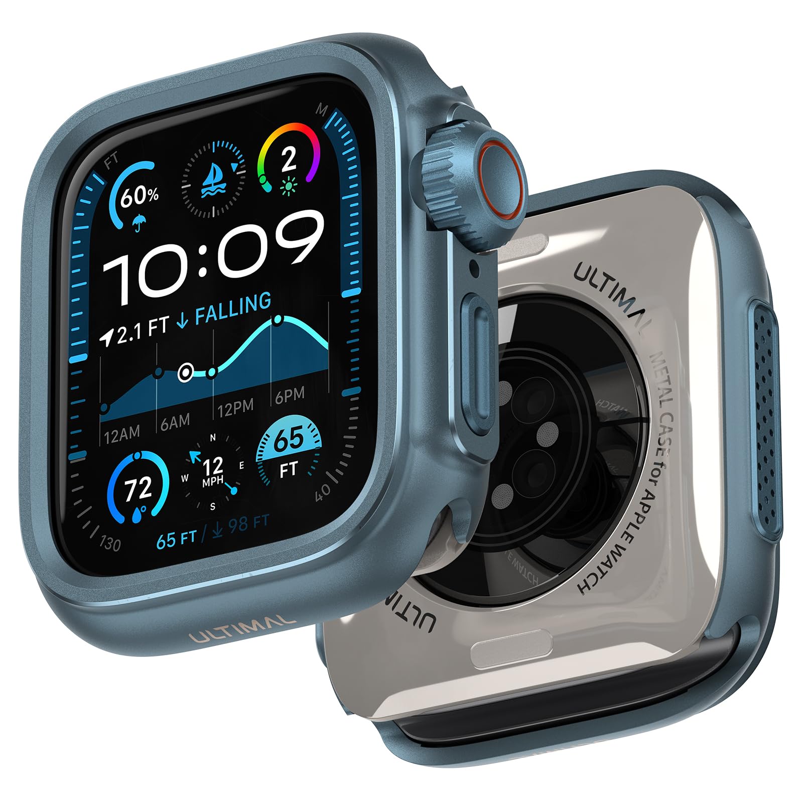 Photo 1 of ULTIMAL Metal Case Compatible with Apple Watch Series 9/8/7 45mm with Back Cover,Military Grade Shockproof Protective Case, Rugged Cover for iWatch 45mm (Blue)