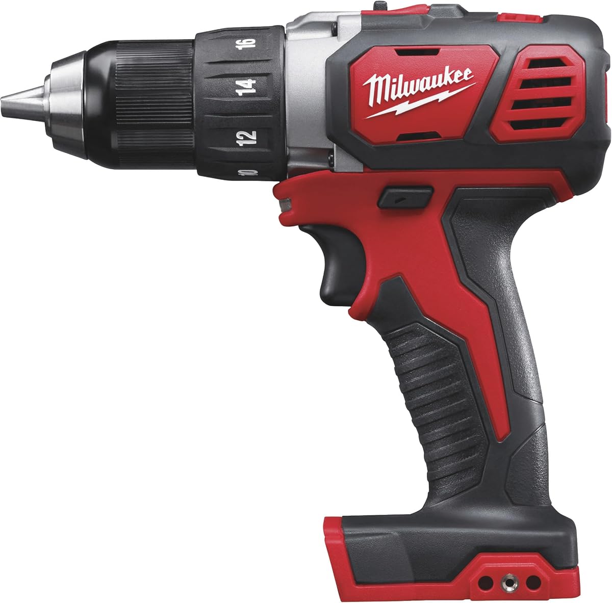 Taladro atornillador eléctrico compacto inalámbrico de iones de litio M18 de Milwaukee, solo herramienta, 1/2 pulg. Portabrocas sin llave, 500 pulg./libras. Par, 1800 RPM