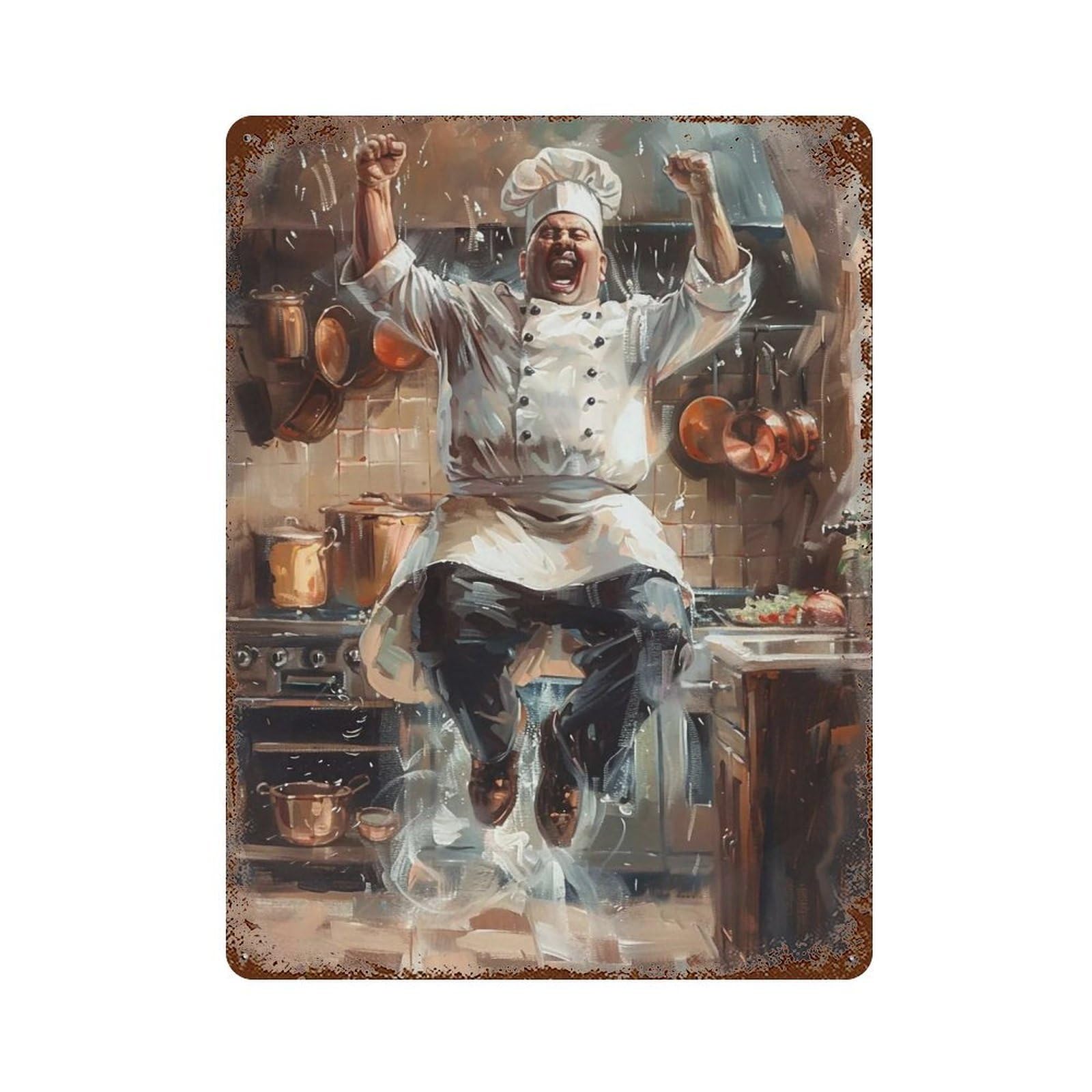 YHGERTKU Happy Laughing Cook Retro Bistro Kitchen 02 Wall Art Retro Iron Vintage Metal Tin Sign Poster Modern Decor for Living Rooms Gift 40x30cm
