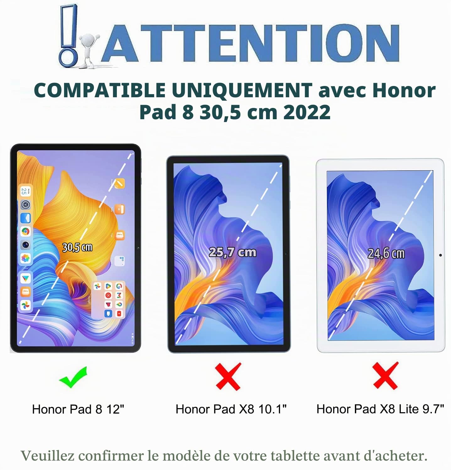 Rétroéclairé Clavier Coque pour Honor Pad 8 Tablette 12 Pouces, Smart Touchpad, AZERTY Français Amovible Bluetooth sans Fil Clavier avec Housse Étui Premium en Cuir PU (Honor Pad 8)