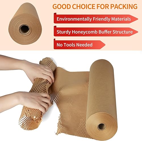Miniatura 5 de Papel de embalaje de panal de abeja papel de envoltura de cojín de panal de abeja de 15 x 135 pies para proteger artículos frágiles utilizado para