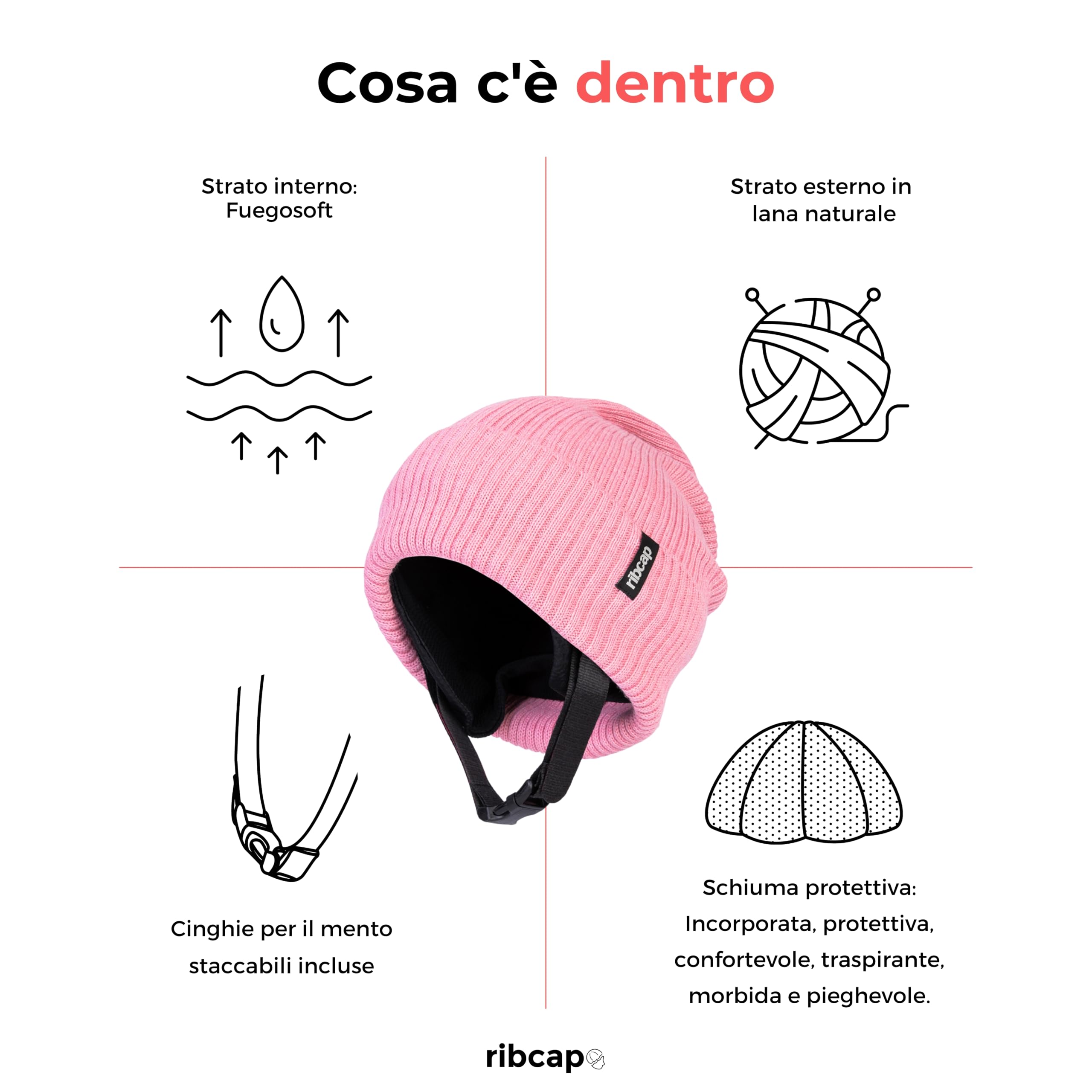 Ribcap Lenny Casco Protettivo di Grado Medico | Rosa | Casco Morbido per Epilessia | Casco Protettivo per Convulsioni | alla Moda e Senza Stigma