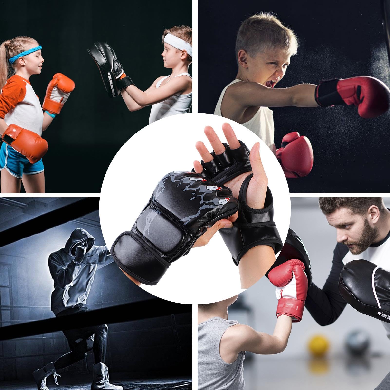 Quatre Tailles – Gants De Boxe Pour Boxe – Demi-Doigt élastique Sous Les Gants De Protection Contre Les Odeurs – Idéal Pour MMA, Muay Thai