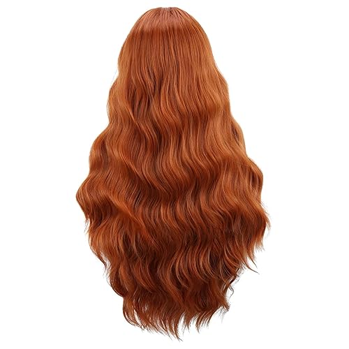 Miniatura 43 de Pelucas largas de color castaño rubio ceniza para mujer, peluca larga rizada, ondulada, mezclada, rubia, con flequillo, pelucas sintéticas sedosas