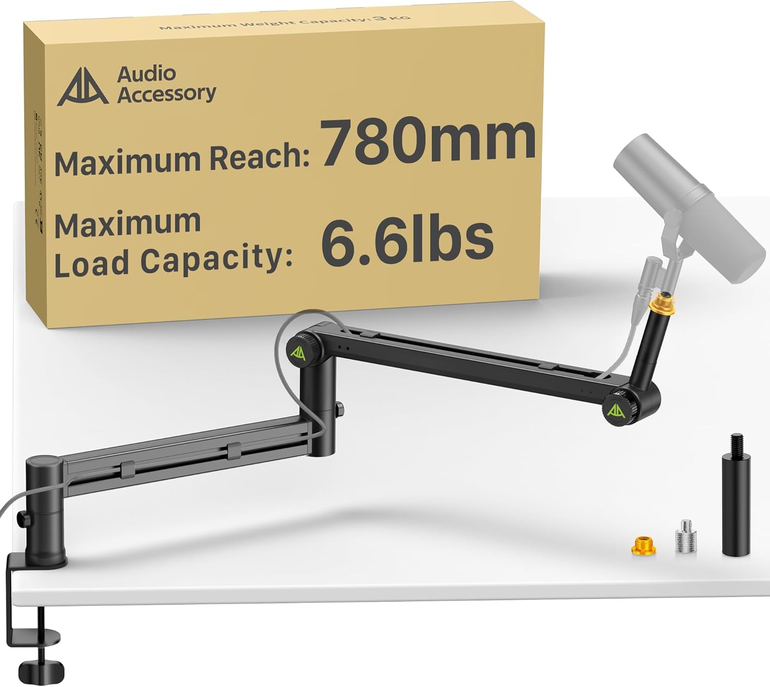 Low Profile Boom Arm (Design for Heavy Mic) 6.6lbs Load Capacity, Stable Gear Lock Structure Never Sags, Metal Microphone Stand Desk Mount for Shure SM7B MV7+, Blue Yeti,Rode PodMic