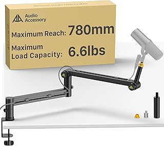 Low Profile Boom Arm (Design for Heavy Mic) 6.6lbs Load Capacity, Stable Gear Lock Structure Never Sags, Metal Microphone Stand Desk Mount for Shure SM7B MV7+, Blue Yeti,Rode PodMic Microphone