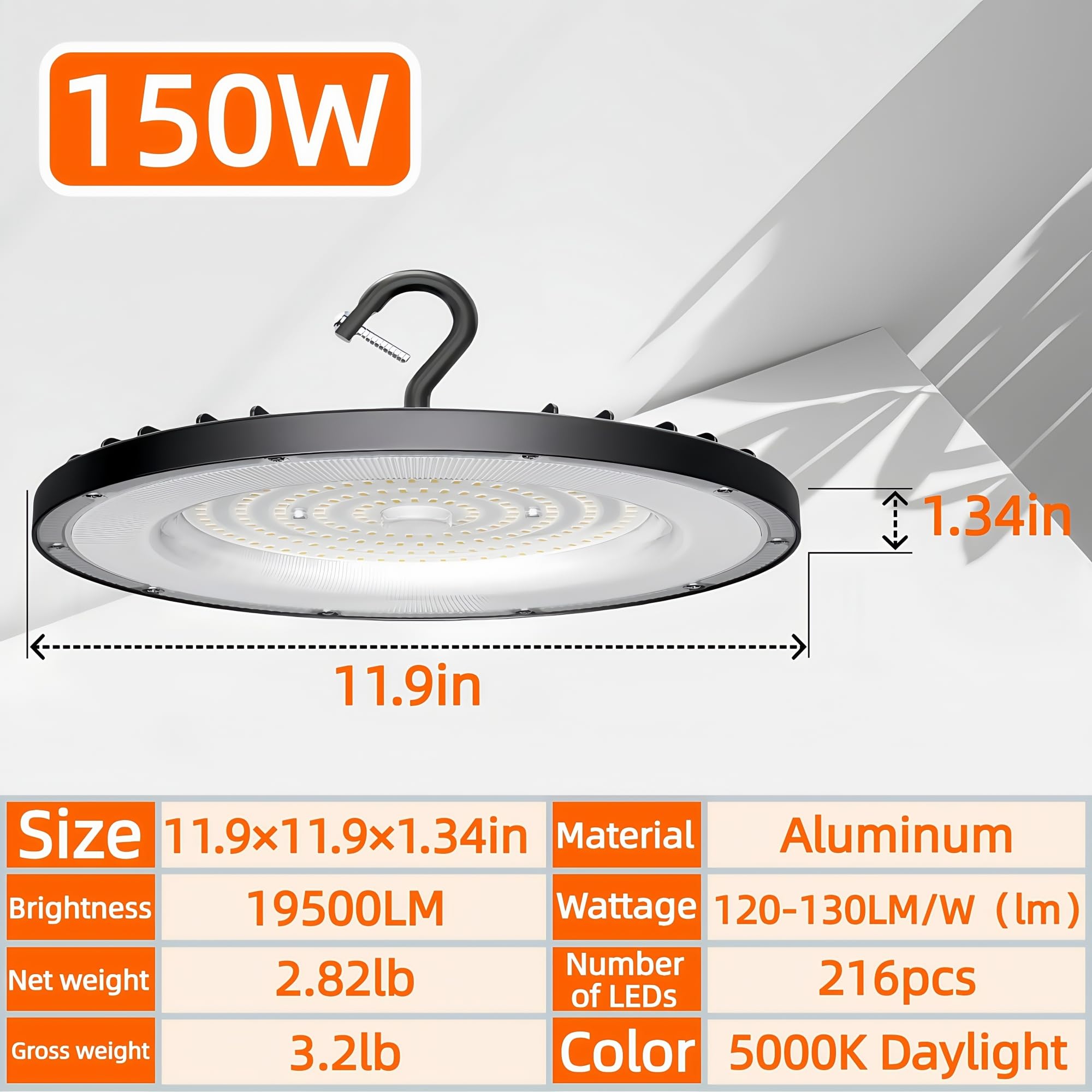 Huliang Super Bright 150W Led High Bay Light(600W MH/HPS Equiv) – 21000lm, 5000K Daylight, IP65 Waterproof UFO LED Flood Light for Construction, Warehouse, Outdoor & Commercial Use?4 Pieces?