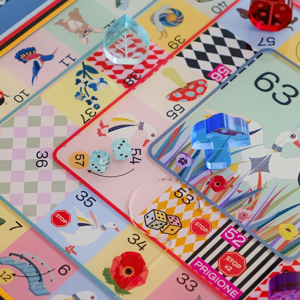 VESTA Jeu de table Vest'Oca – Inspiré du jeu de l'oie – Cristal acrylique – 40 x 40 cm – Coffret cadeau – Fabriqué en Italie